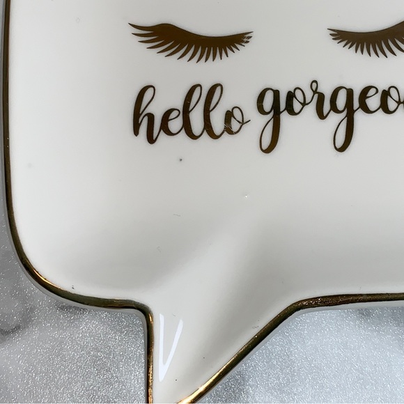“Hello Gorgeous” Gold Eyelash Design Trinket Jewelry Dish - Picture 5 of 15